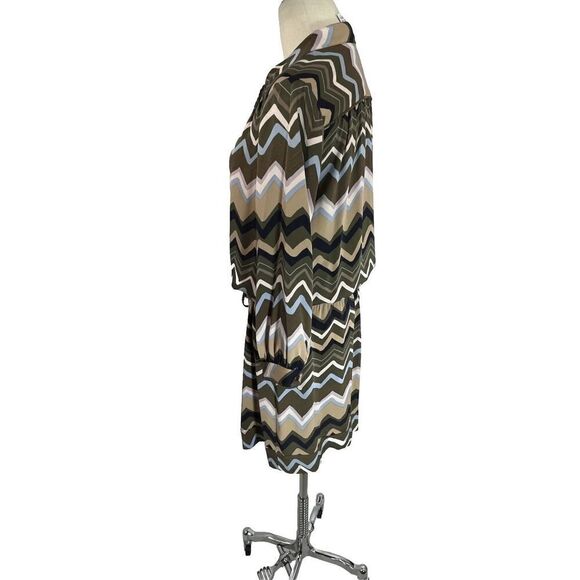 Diane Von Furstenberg Dress Shirtdress Bariloche Olive Chevron Print Silk Size 4 - Picture 2 of 16